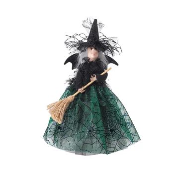 Украшение ведьмы на Хэллоуин 11 дюймов кукла-ведьма Вуаль на Хэллоуин Кукла ведьмы Шляпа ведьмы и ведьмина метла зеленая