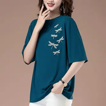 хлопок большой размер футболка с коротким рукавом женская одежда осень новая корейская свободная мода повседневная нижняя рубашка с коротким рукавом топ для женщин