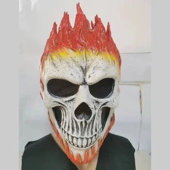 Хэллоуин Призрачный гонщик Красное и синее пламя Маска черепа Ужас Призрак Анфас Латексные маски Косплей Костюм Реквизит
