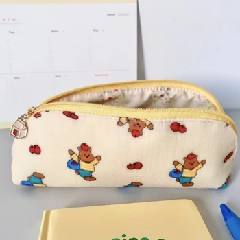 【Яблочный медведь】 Оригинальная сумка для ручки ручной работы Сумка для хранения продуктов в наличии Симпатичный пенал Канцелярские принадлежности Школы и офисы